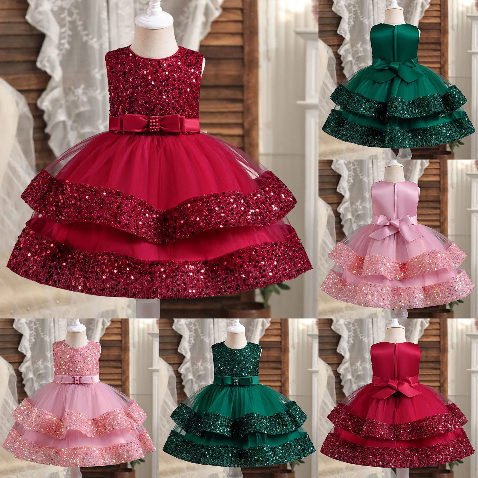 Baby Girls Tutu Tulle Dress Party Gowns Shiny Sequins Dresses for Wedding 1 2 3 4 Years Birthday Party Princess Children Costume