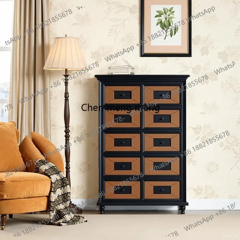 

K153 French vintage style retro solid wood American black chest of drawers storage dining side storage cabinet wall