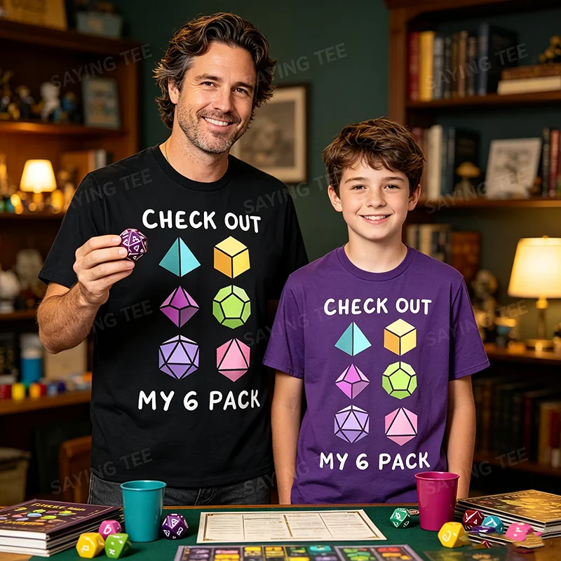 RPG Gamer Quest Gear Gamer T-Shirt Check Out My Six Pack Funny D20 Dice Set RPG Nerdy Men Boys Soft Cotton T Shirts Fantasy Tee