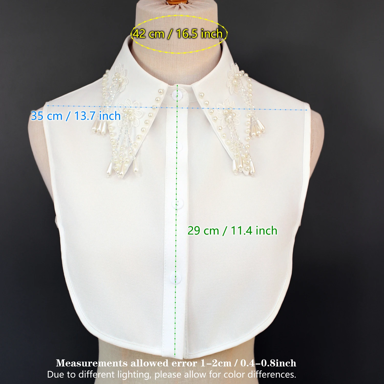 قطعة واحدة من نسخة فاخرة ذات ياقة كاذبة مطرزة يدويًا بالكامل، زخرفة ياقة نسائية مع زخرفة شرابة وفيونكة،