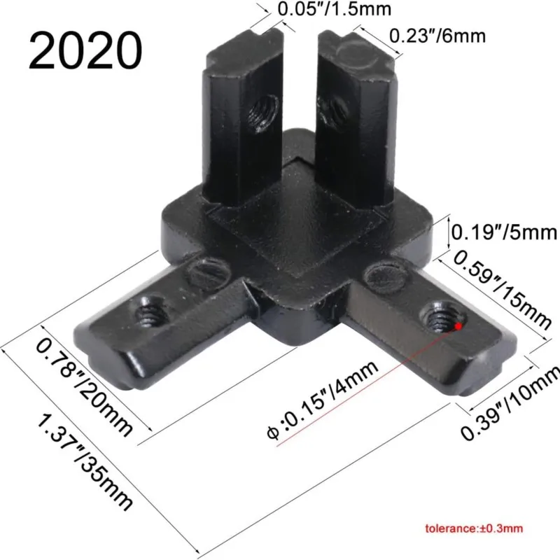 4 pack 3 Way European 3-Way End Corner Bracket Connector for Aluminum Extrusion Profile 2020 Series with Screws and Wrench Black