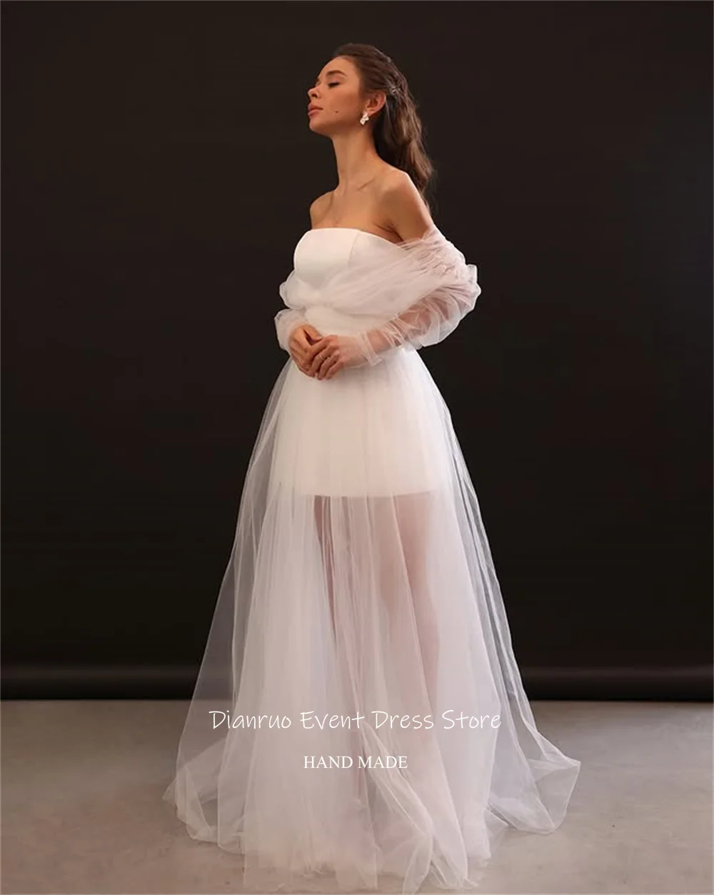 Dianruo Dreamy transparente una línea vestido De Noche fluido una línea Vestidos De Noche fuera del hombro Chic Vestidos De Xv Años personalizado