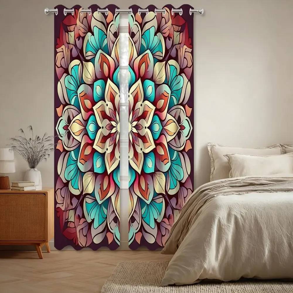 Thermal Insulated Blackout Curtains Set of 2, 52x84, Colorful Floral Design, Plastic Grommet Top for Living Room or Bedroom