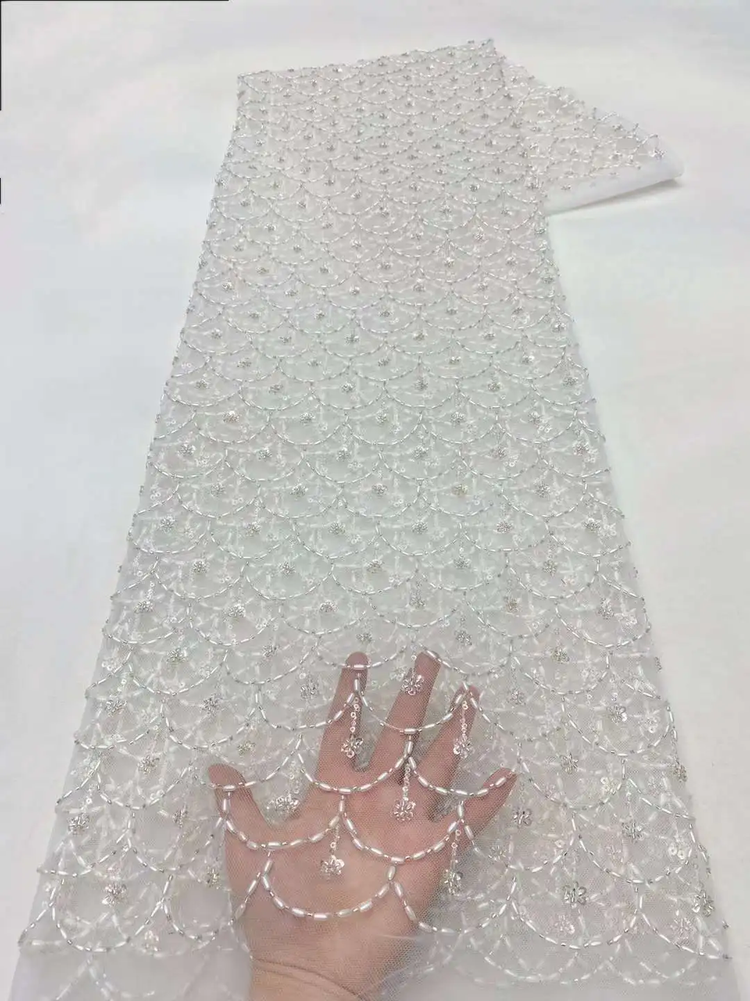 

Latest African beads Lace Fabric High Quality Sequins Embroidery French Tulle Nigerian Wedding Material XZ