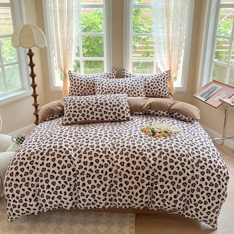 Coffee Leopard Print Duvet Cover Queen 4 Pc Wild Animal Cheetah Skin Fur Print Bedding Set Microfiber Reversible Comforter Cover