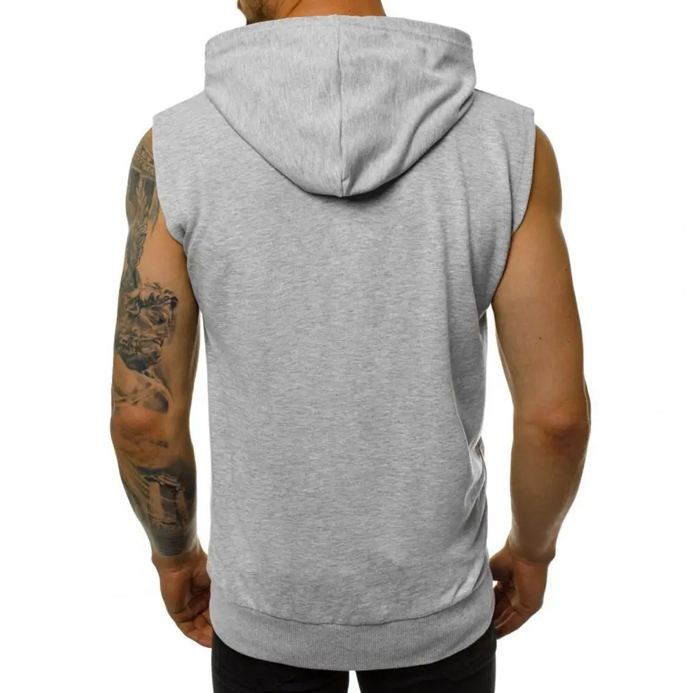 Classic Hoodie Vest  Zipper Closure Shrink Resistant Vest Coat  Men Sport Sleeveless Hooded Sweatshirt