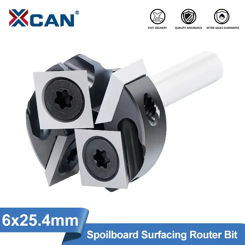 XCAN CNC Spoilboard-broca enrutadora de superficie, vástago de 6mm de diámetro, 25,4mm, fresa de cepillado instantáneo de carburo, broca enrutadora de madera