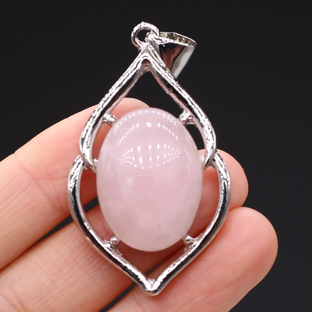 28x54mm Natural Stone Crystal Rose Quartz Pendant Women's European and American Geometric Charms for Jewelry Making DIY Necklace