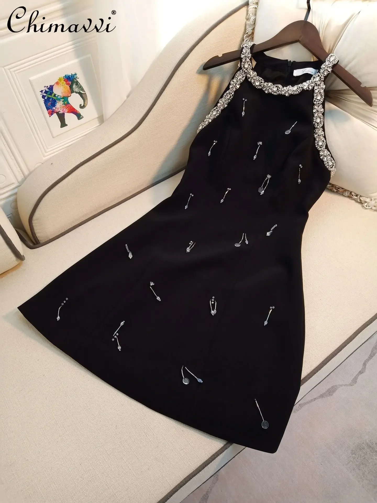 

Light Luxury Sleeveless Dress 2023 Summer French Socialite Hepburn Style Slim-fit Elegant Black Dress Women's Party Dresses