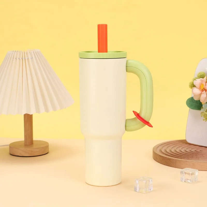 

40oz 304 Stainless Steel Straw Insulated Ice Cup Large Capacity Thermal Mug Tumbler with Handle Stylish Insulated Coffee Cup