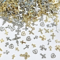 30PCS Multiple Style Shiny Alloy Cross Nail Art Charms 3D Retro Creative Heart Cross Nail Decorations for DIY Y2K Nails Designs