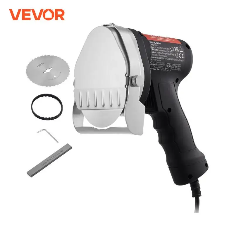 VEVOR Cuchillo Eléctrico Kebab 80W, Cortadora de Carne Shawarma Turca Kebab Comercial de Acero Inoxidable con 2 Cuchillas Diámetro 100 mm, Espesor Ajustable 0-8 mm, para Restaurante, Snack-Bar