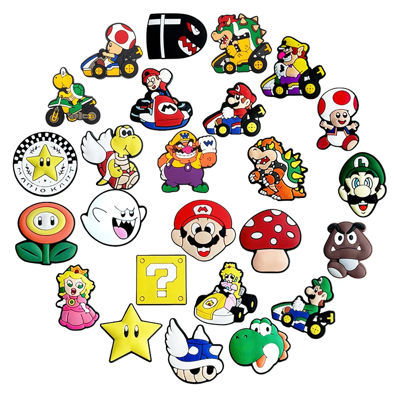 9-100 قطعة الكرتون سباك سوبر ماريو الأحذية السحر الخيال البلاستيكية الديكور مزيج عالية الجودة انفصال مقاوم للماء لهدايا الحفلات