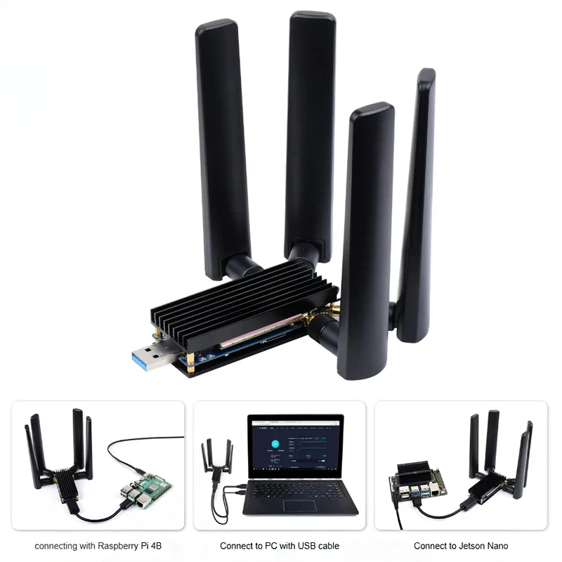 USB TO M.2 B KEY Raspberry Pi USB3.1 to M.2 Key B Port 5G DONGLE Expansion Board Four Antennas Aluminum Alloy Case