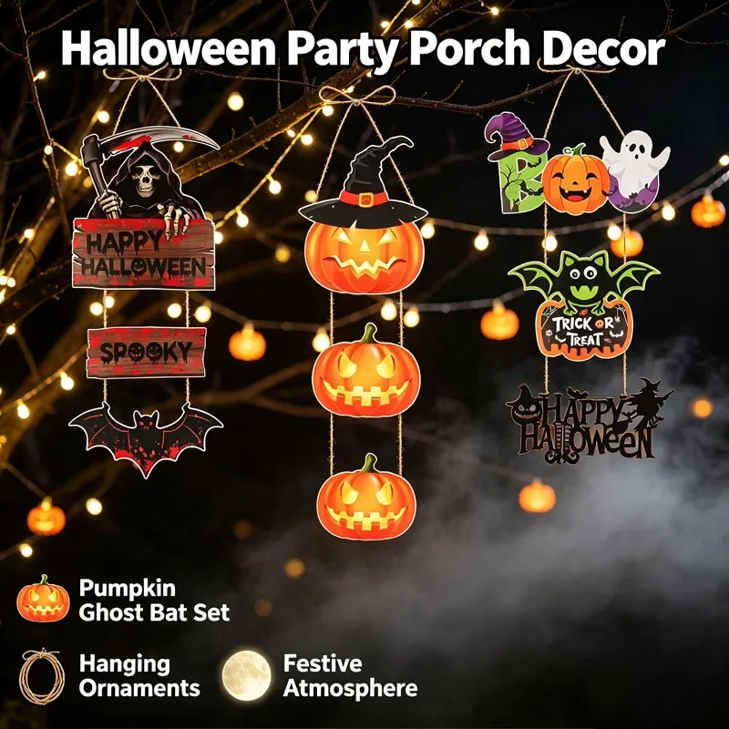 Halloween Pumpkin and Bat Door Hanging Decoration, Perfect for Indoor and Outdoor Parties, Great for Spooky Settings