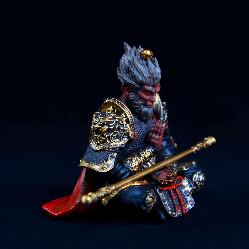 Vibrant Monkey King Figurine - 1 Set Hand-Painted Plastic Car Dashboard Ornament with Golden Hooped Staff