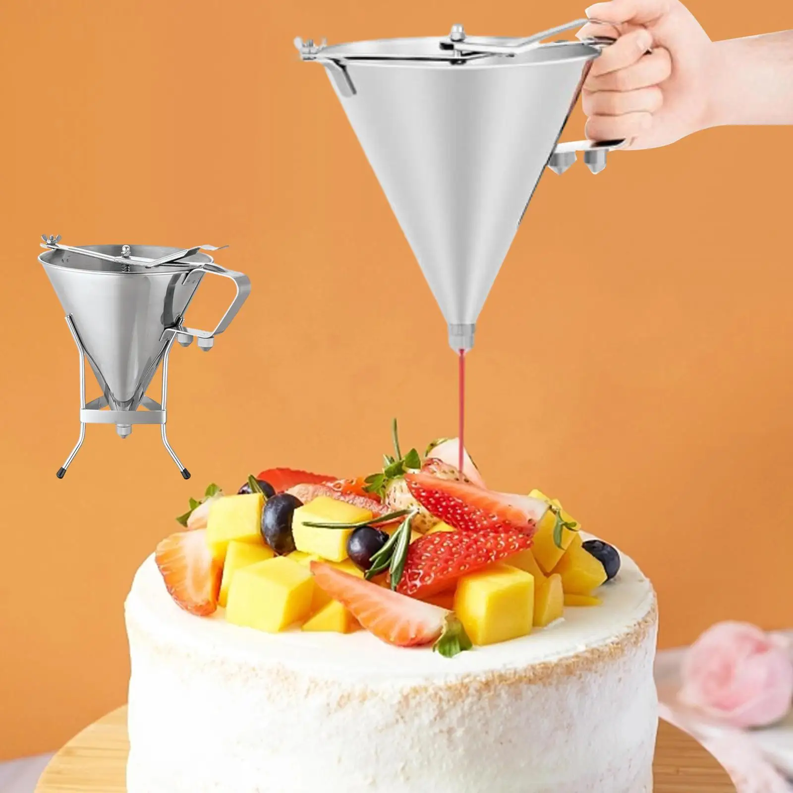 Stainless Steel Pancake Dispenser, Making Funnel Dispenser with Stand for Baking