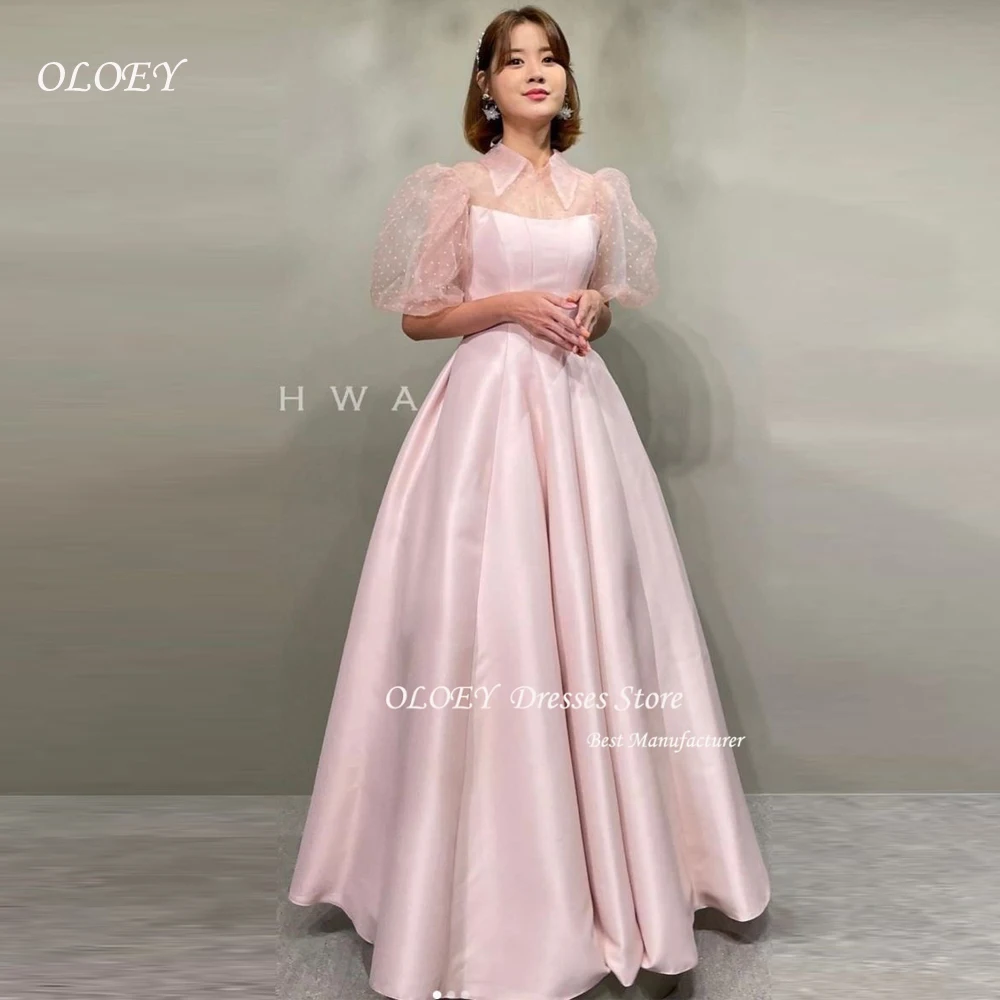 OLOEY Light Pink Korean Wedding Dresses Party Gown Customized A Line Puff Sleeves Corset Back Prom Dress Evening Gown