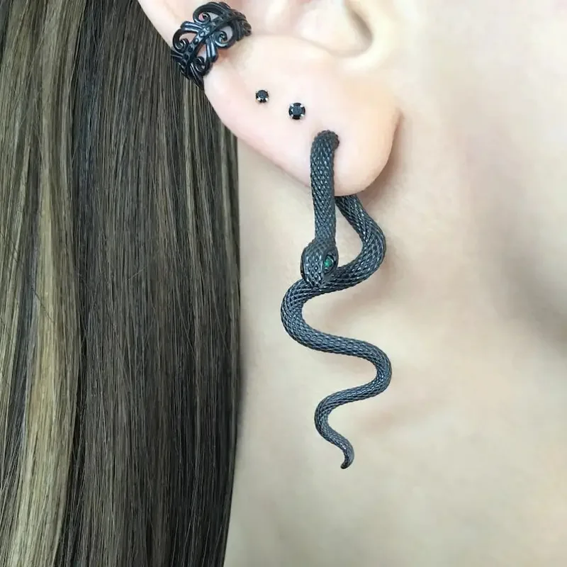 Pendientes largos con forma de serpiente exagerada para mujer, aretes irregulares Vintage colgantes en la parte delantera trasera, regalos de