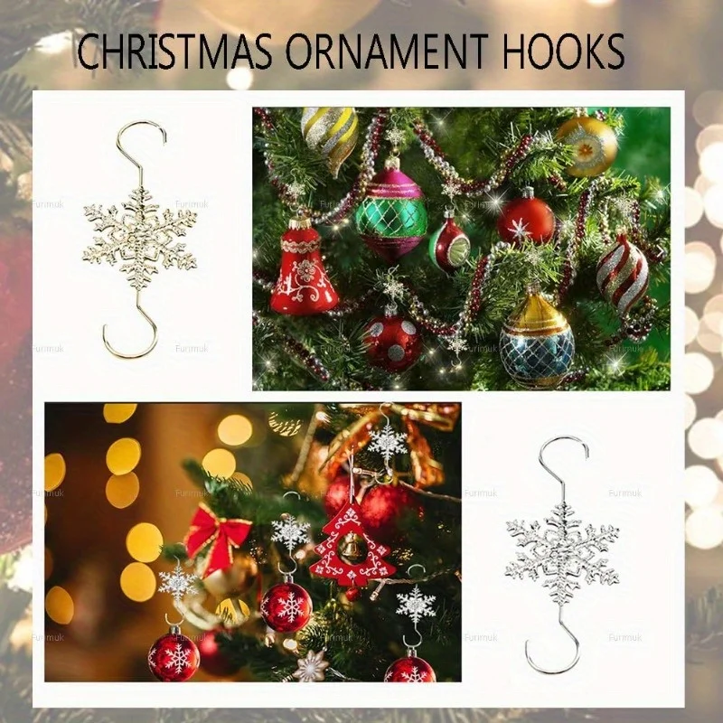 20pcs Silvery Metal Snowflake Ornament Hooks Christmas Tree Wire Hangers Decorative Hanging Hooks For Xmas Home Holiday Party