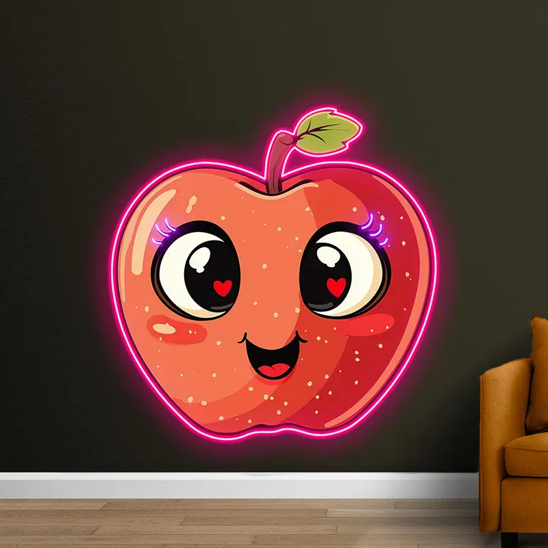 Cute Apple Neon Sign, Apple Custom Neon Light, Fruit Shop Wall Hanging, Children Restaurant Wall Decor Light, Kids Birthday Gift