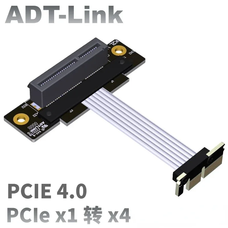 2024 New PCI Express 4.0 x4 To x1 Riser Ribbon Cable Graphics Card PCIE 4x To 1x Extension Cable Double 90 Degree Riser Extender