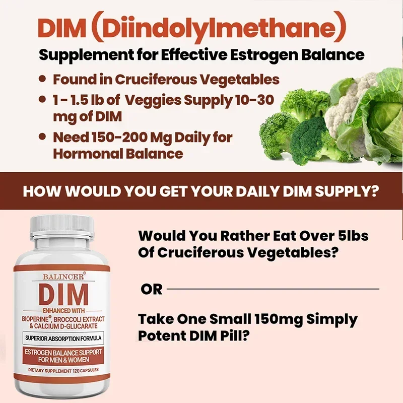 DIM Supplement - Helps Relieve Fatigue, Lack of Energy, Muscle Loss and Hair Loss, and Promotes Balance of Mind and Body