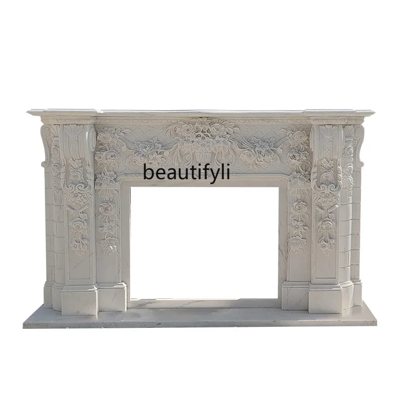 Marble fireplace carved living room decorative cabinet American marble stone sculpture fireplace rack