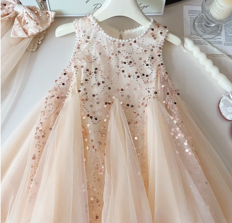 Vestito dalla maglia di paillettes delle neonate di estate al dettaglio, abbigliamento di modo dei bambini della principessa 2-7T