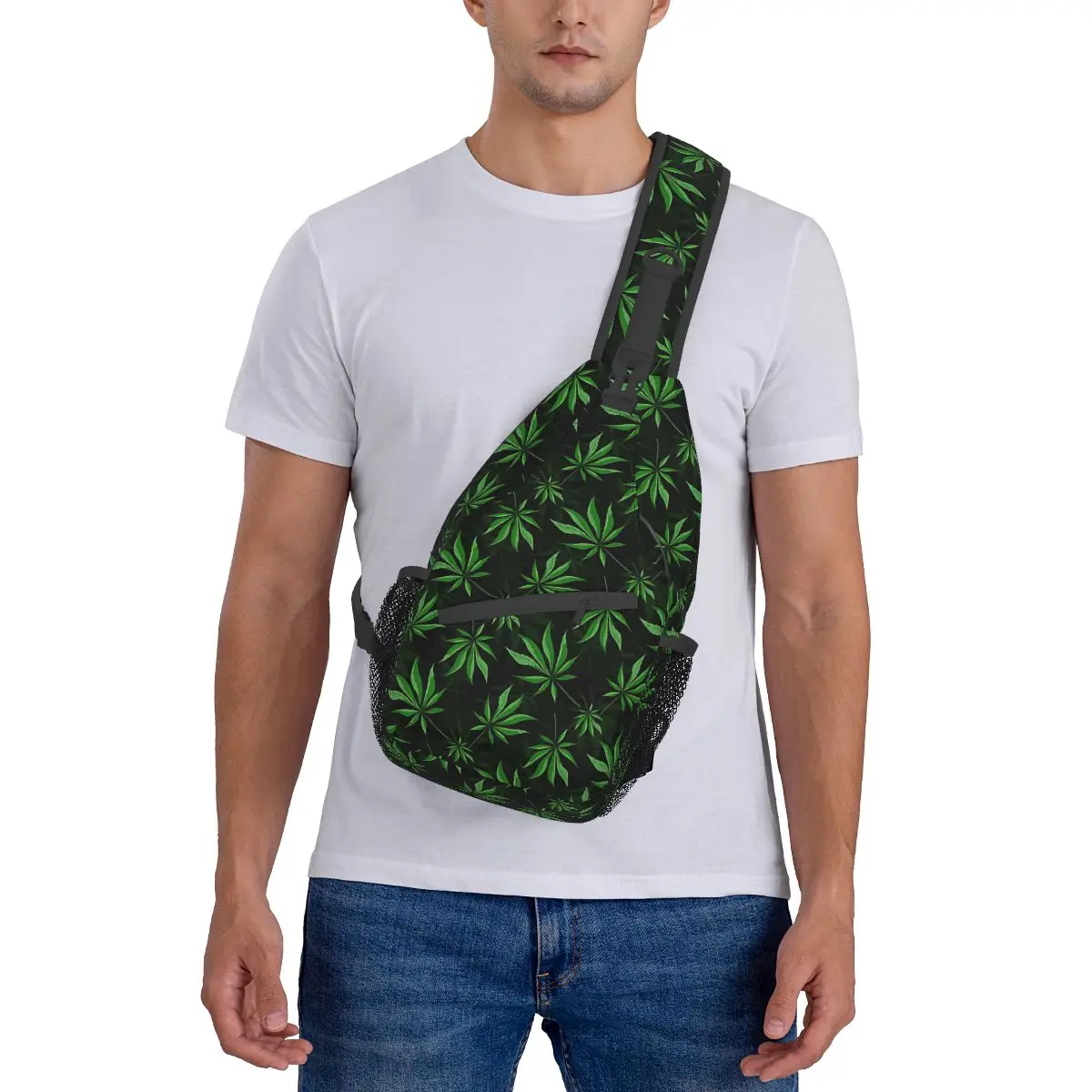 Green Leaf Crossbody Chest Bags Pockets Travel Pack Messenger Sports Teens Shoulder Bag Unisex