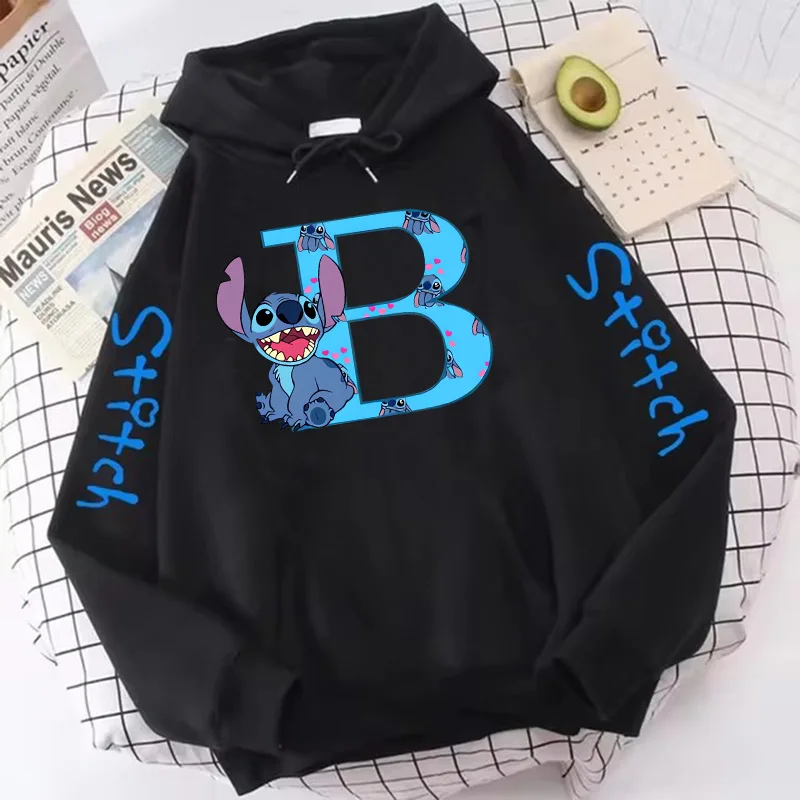 Y2K Hoody Sweatshirts Women's Winter Hoodies Cute Kawaii Disney Lilo & Stitch 26 English Letters Print Hoodie Couple Streetwear