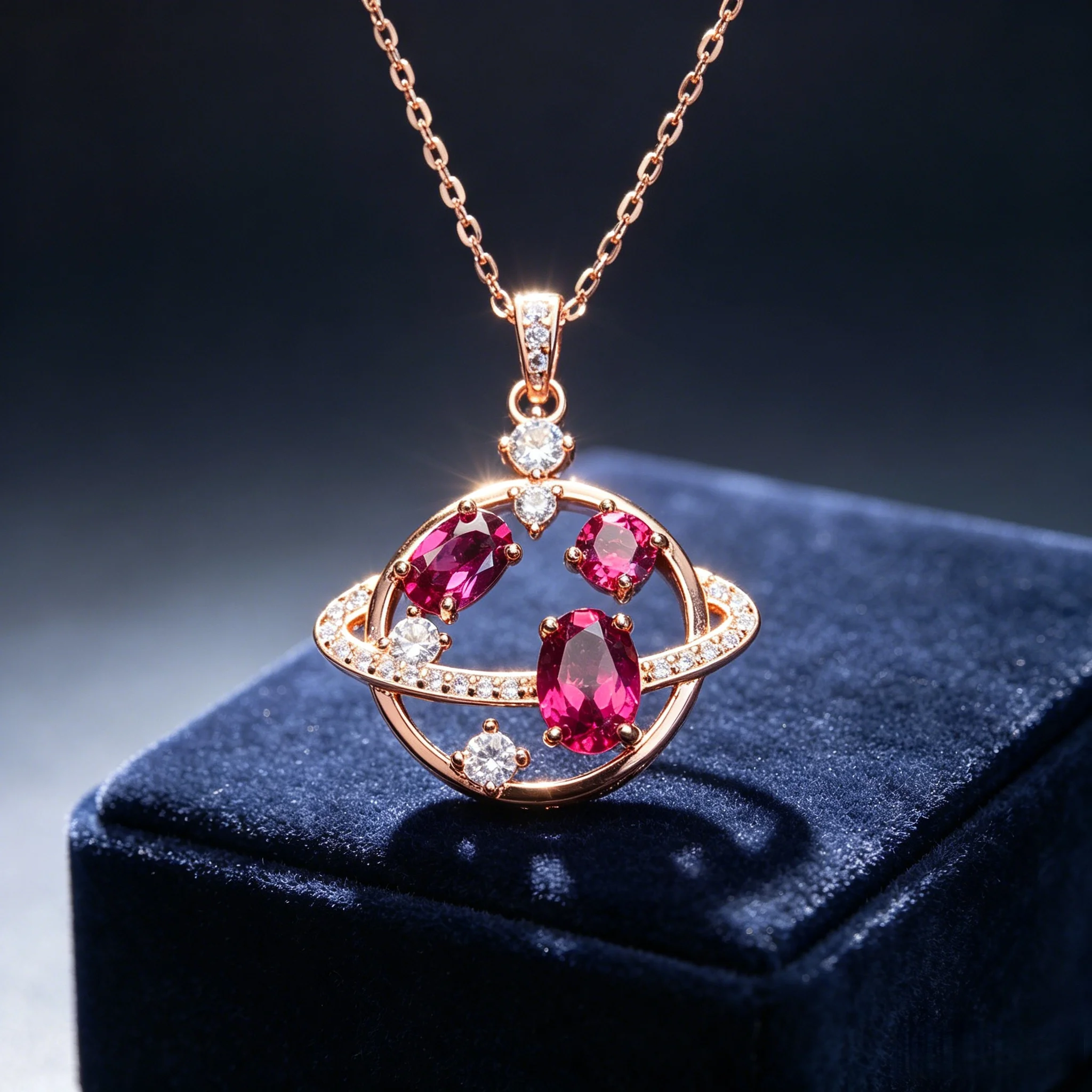 FS 5*7mm Natural Garnet S925 Sterling Silver Planet Modeling Pendant Necklace Fine Fashion Weddings Jewelry for Women\'s