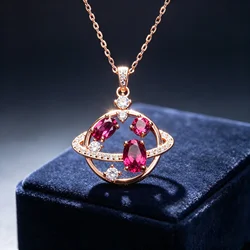 FS 5*7mm Natural Garnet S925 Sterling Silver Planet Modeling Pendant Necklace Fine Fashion Weddings Jewelry for Women's