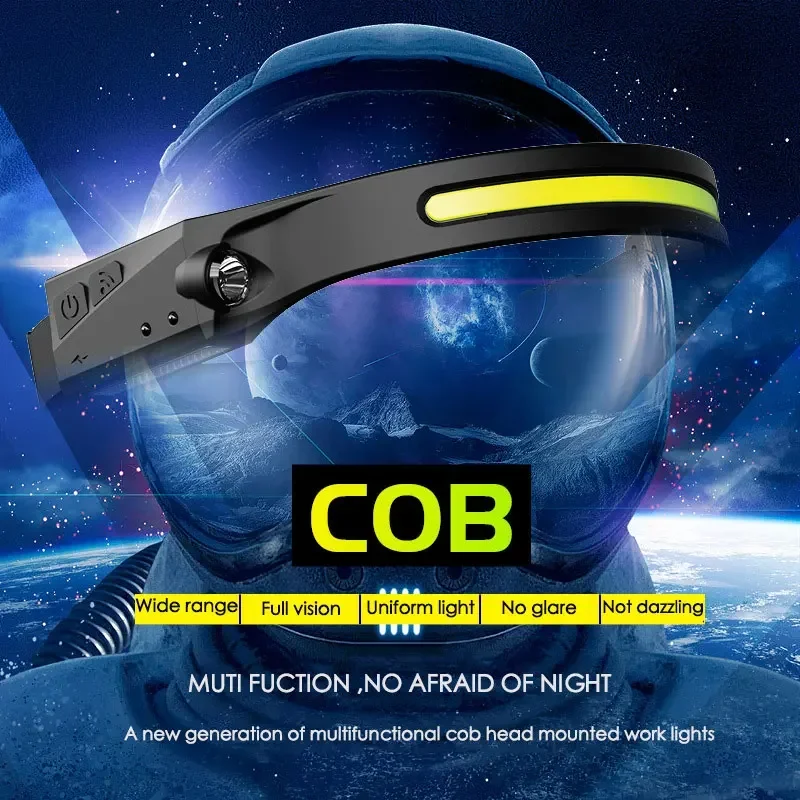 New Style Induction Headlamp Silicone COB LED Headlight With Built-in Battery Flashlight USB Rechargeable Head lamp torch