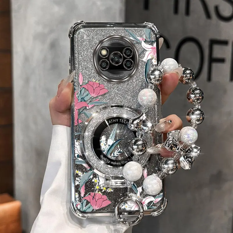 

X3 Fresh flower Plating Bracelet Holder Phone Case For Xiaomi Poco X7Pro X3Pro C65 C55 M2 M6 M5S M6Pro F6 X6 X3NFC X3 Cover