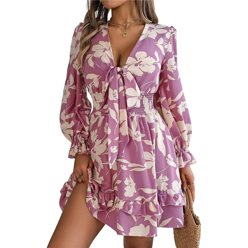 ASDS-Vestido sin mangas acampanado de verano con cuello en V y manga larga para mujer