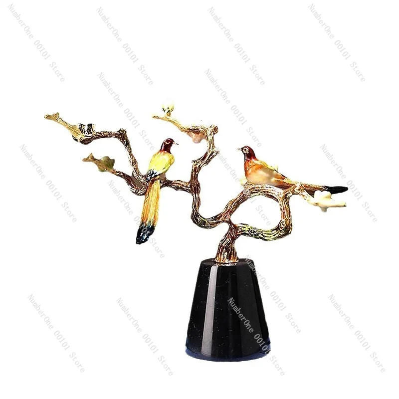 Elegant Metal Enamel Bird Branch Figurine Luxury Home Decor Ornament Light Luxury Living Room TV Cabinet Display Sculpture