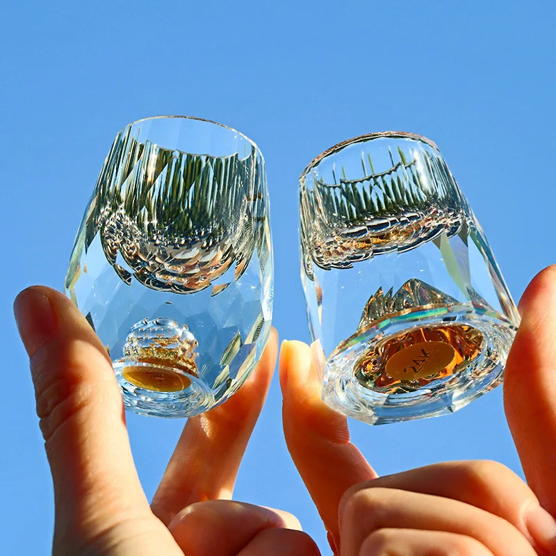 

New Chinese Style Gold Foil White Wine Cup Small One Bite Glasses Crystal Splitter 12ML