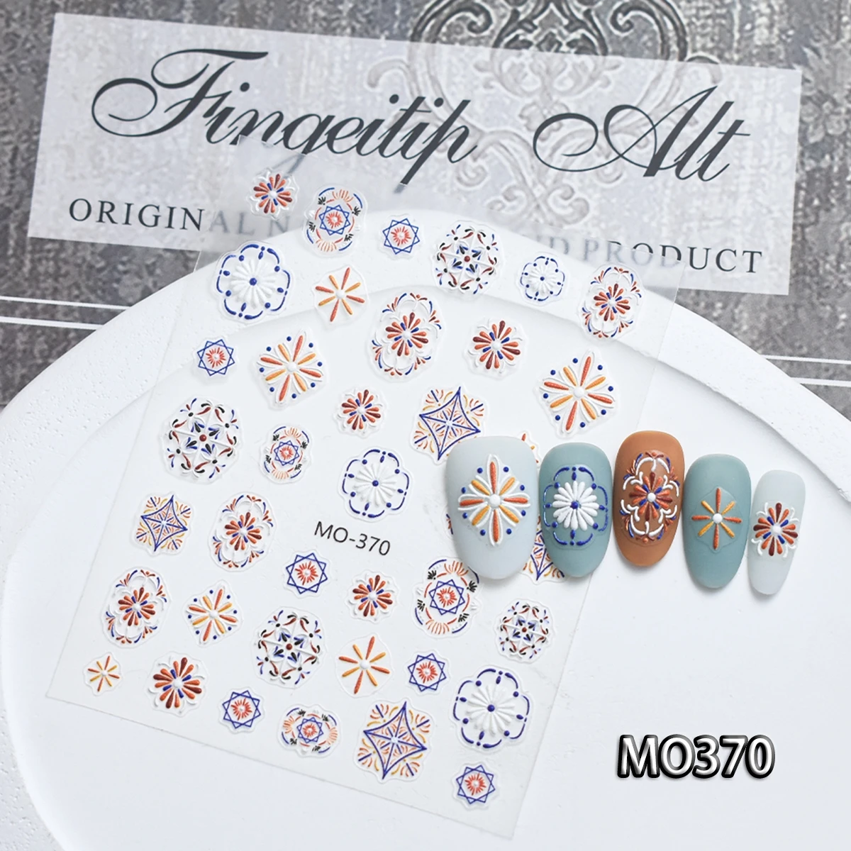 3/6 ورقة 5D تنقش الرجعية بلاط ملصقات الأظافر ، الملونة هندسية الأزهار مسمار ملصقات فنية مانيكير ، بوهو نمط مسمار الزينة