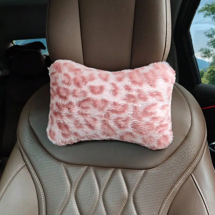 Leopard Print Faux Fur Car Neck Pillow Headrest For Women All Seasons