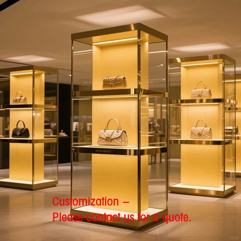 custom.Customizable Color & Size L-Shape Retail Display Rack Glass Back LED Lighting Multi-Options Promotional Showcase S