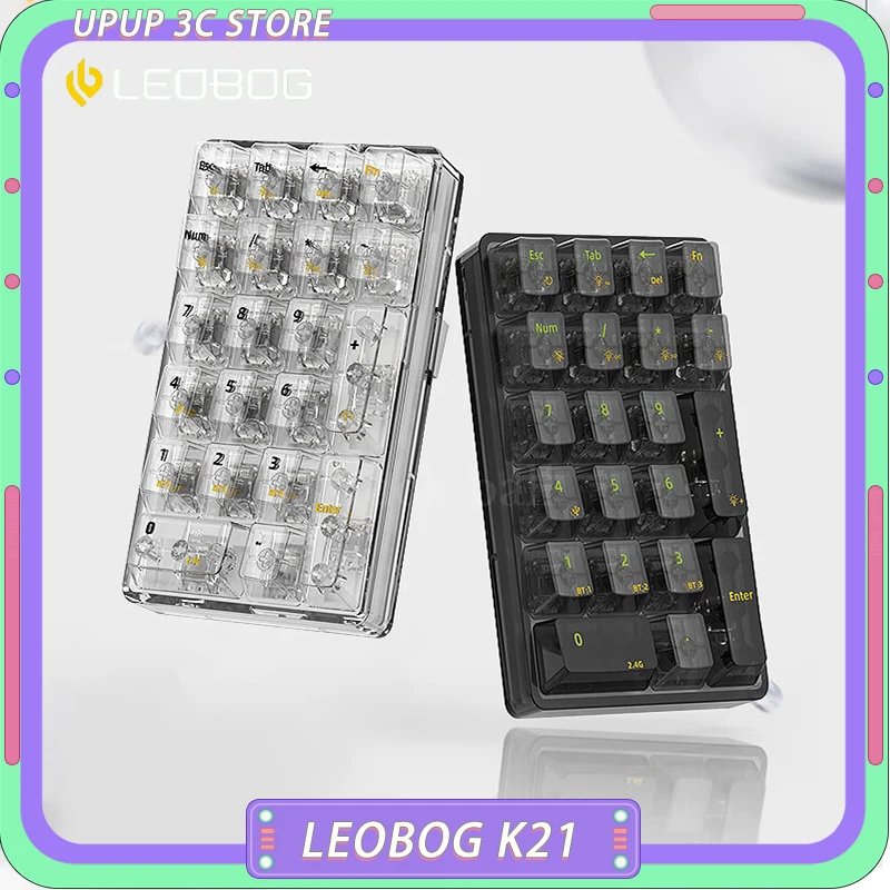 21 Keys Leobog K21 Wireless Bluetooth Numeric Keypad Tri-Mode Macro Custom Transparent Hot-Swap Mechanical Gamer Keyboard Gift