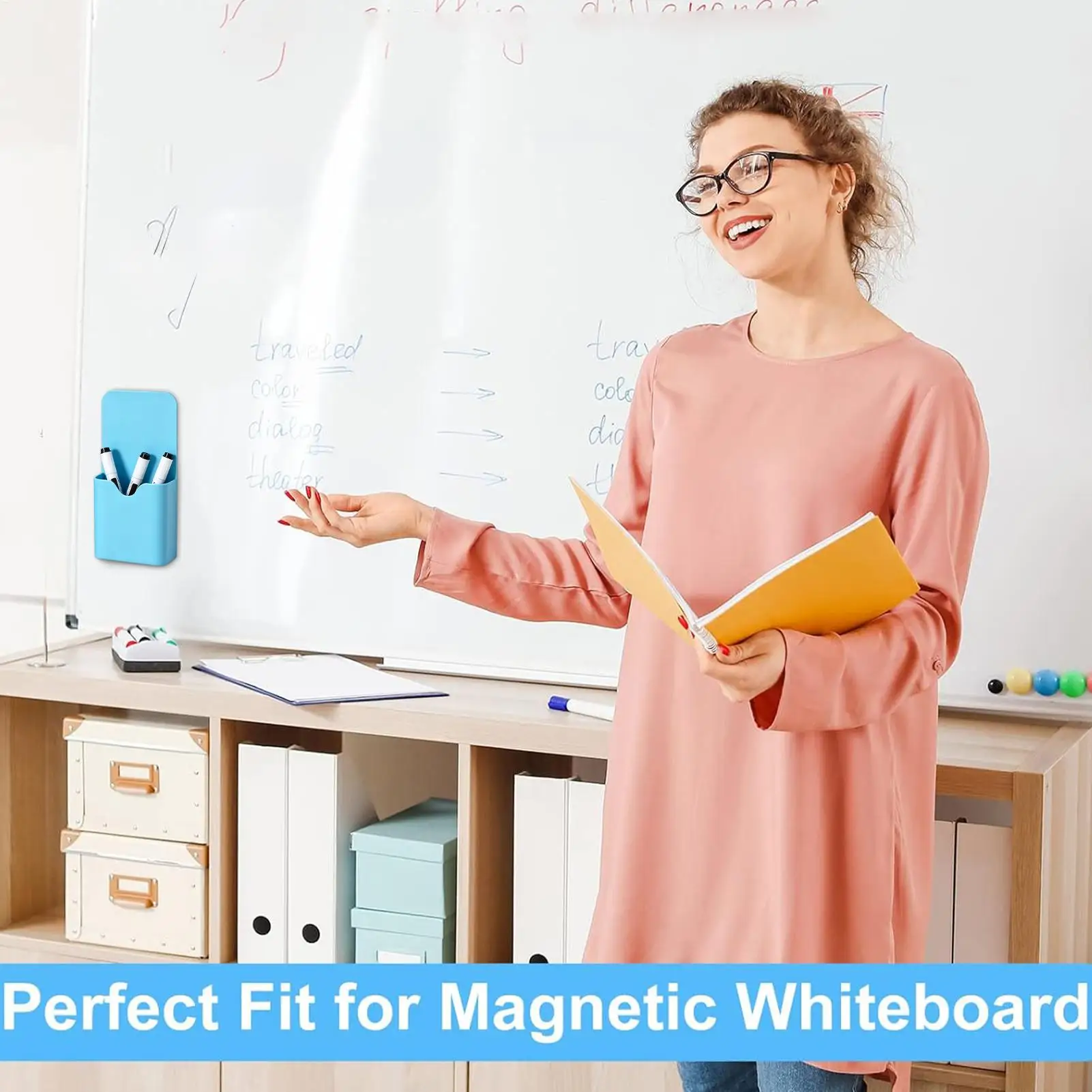 Magnetic Pen Holder Magnetic Cup Locker Organizer Fridge Pen Holder With Strong Magnets Dry Erase Marker Storage Holder