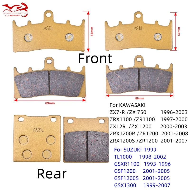 Front Rear Brake Pads for SUZUKI GSF1200S GSX1300 TL1000 GSXR1100 GSF1200 KAWASAKI ZX750 ZX 7R 12R ZX1200 ZRX ZR 1100 1200 R S