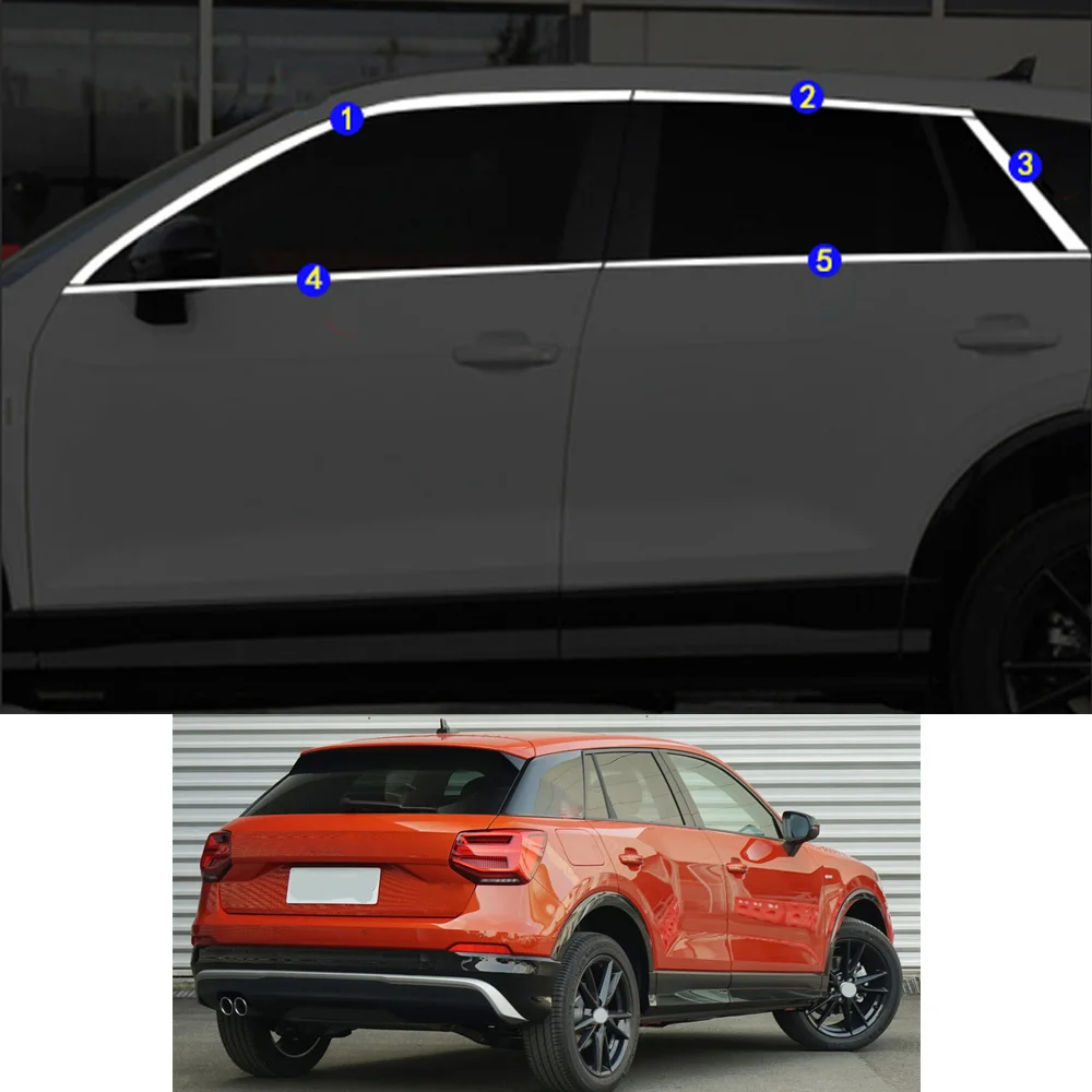 

For Audi Q2 Q2L 2018 2019 2020 2021 Car Sticker Garnish Pillar Window Middle Strip Trim Frame Hoods