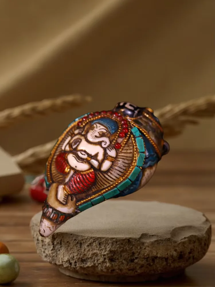Old Natural Meteorite Mosaic Gem gZi Beads Turquoise Turtle statue base GANESH Buddha Buddha Conch Worship Hall
