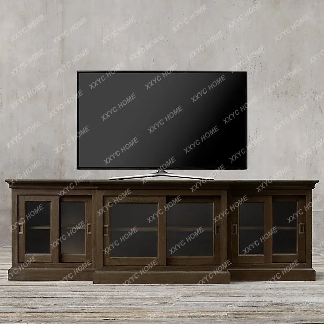 XX Retro TV Cabinet  Country Oak Solid Wood  Vintage Audiovisual Cabinet Entryway Cabinet