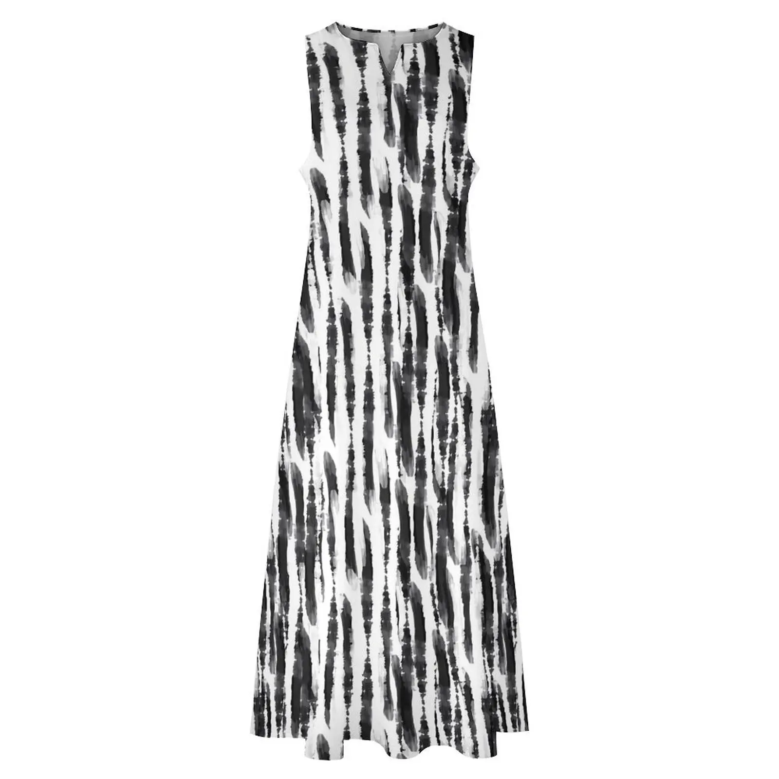 White And Black Tie Dye Dress Abstract Print Night Club Maxi Dress Street Bohemia Long Dresses Ladies V Neck Oversize Vestidos