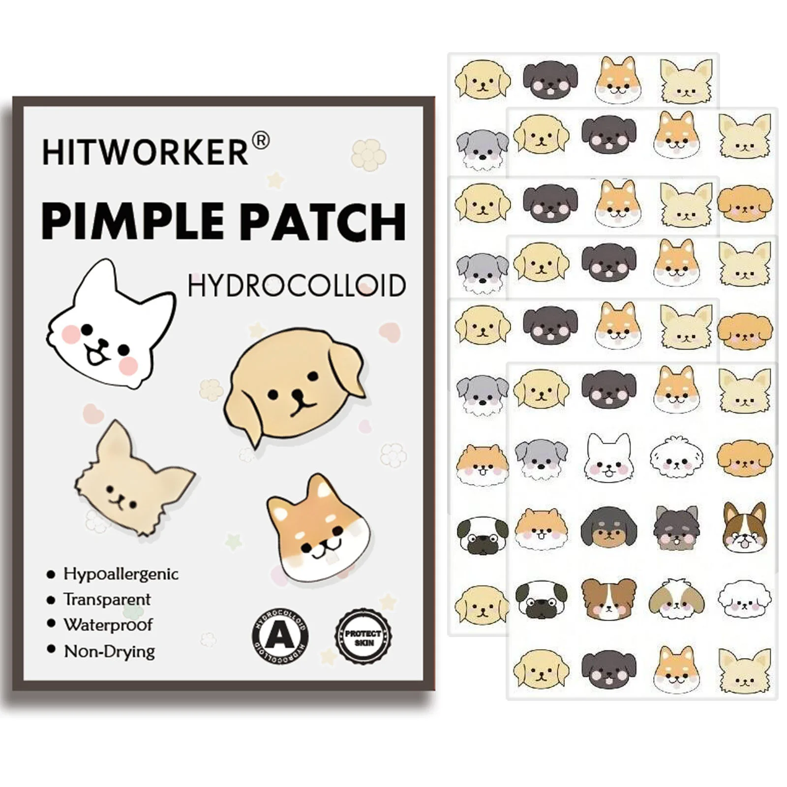 120 قطعة من رقع حب الشباب بتصميم كلب جديد - شفافة ولطيفة وقابلة للتنفس للبثور والعيوب