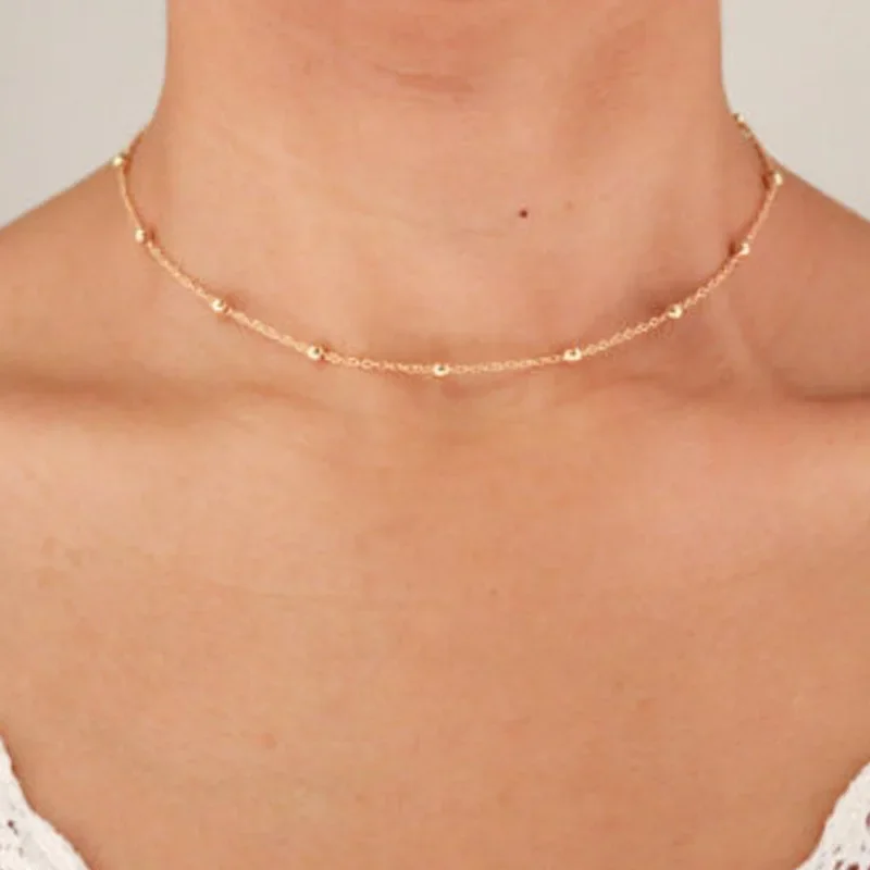 Fashion Chain Fashion Short Gold-plated Small Ball Chain Choker Necklace for Women Clavicle Chain Silver-plate Wholesale